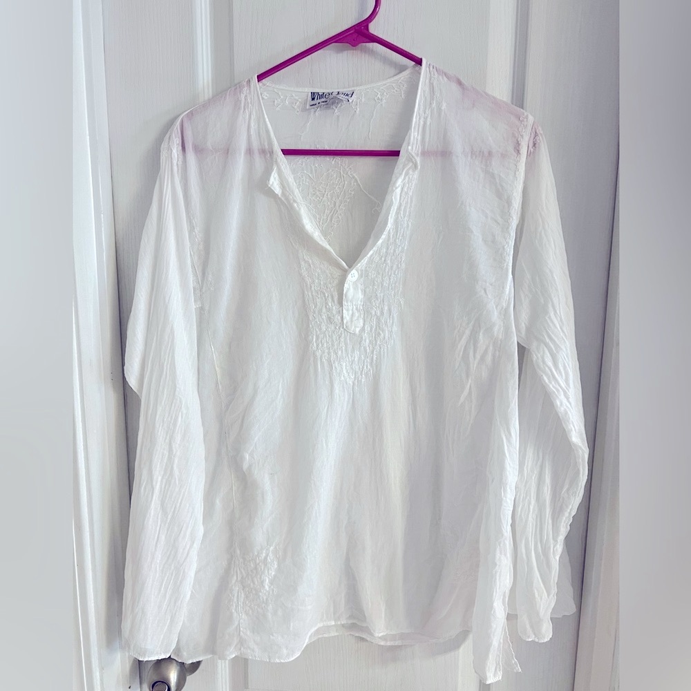 White Cloud White top with button up front; long sleeves; Women’s size Large